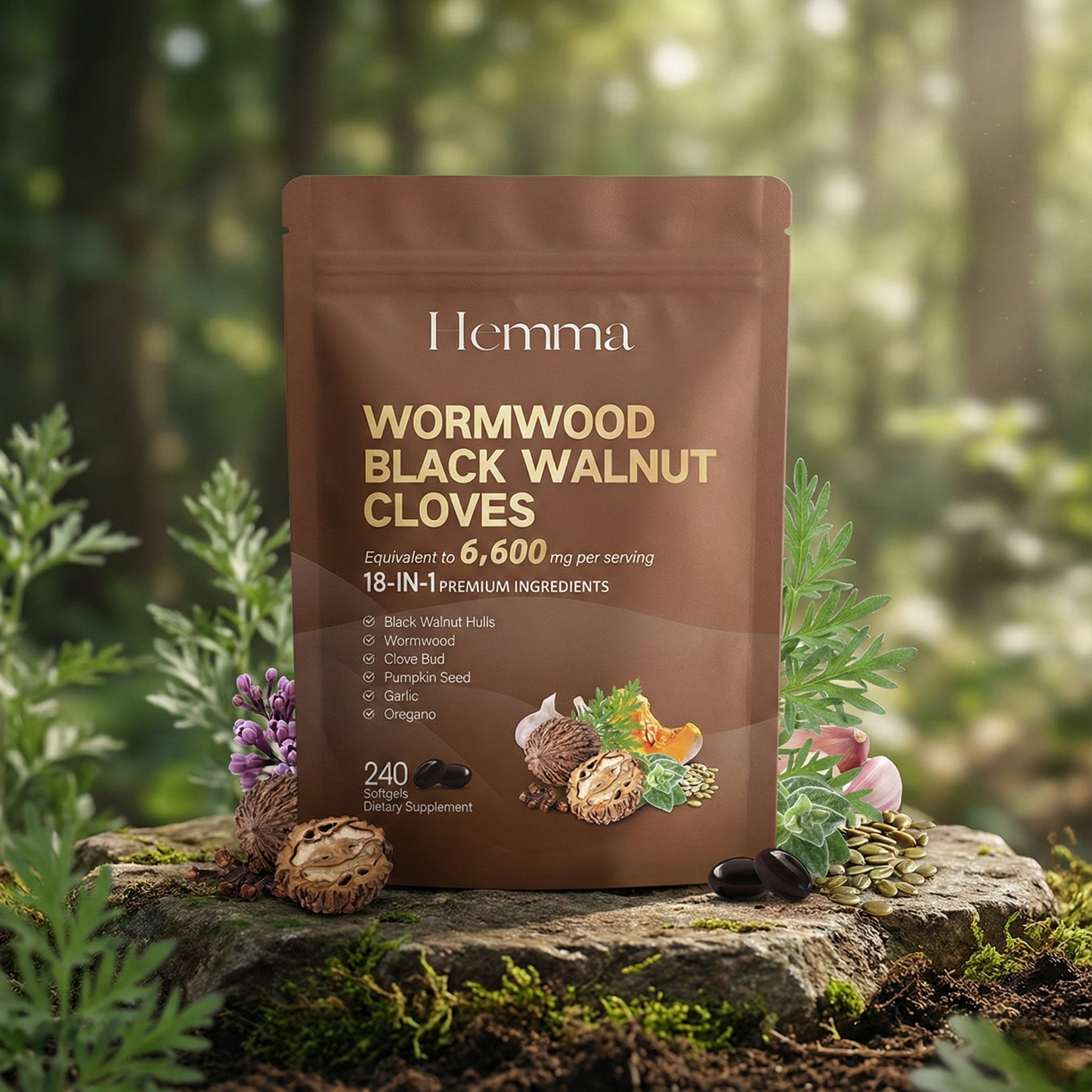 Black Walnut Hull, Wormwood & Clove Herbal Supplement Capsules