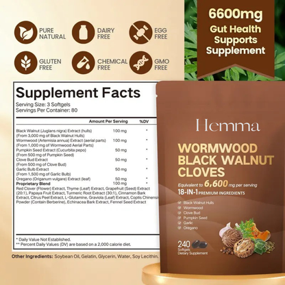 Black Walnut Hull, Wormwood & Clove Herbal Supplement Capsules